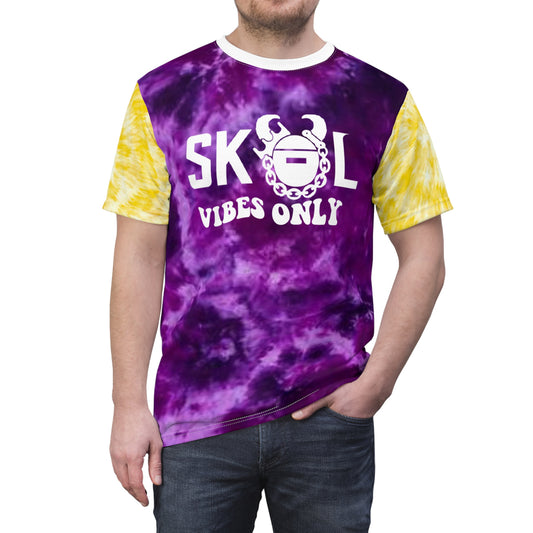 Unisex Cut & Sew Tee - Purple/Gold Tie-Dye - Good Vibes Only