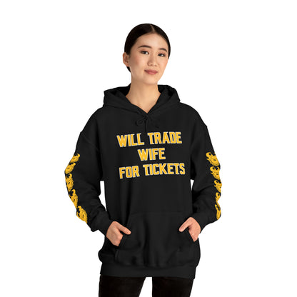 Unisex Heavy Blend™ Hooded Sweatshirt - Wife for Tickets + Game Day Helmet (Sleeves)