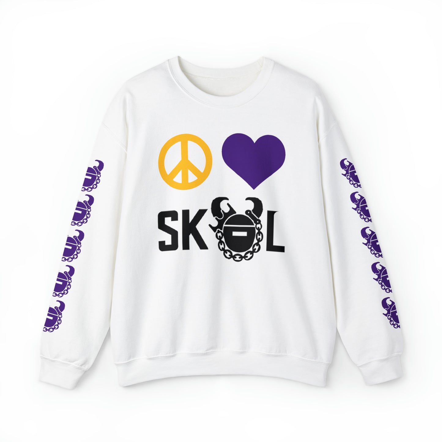 Unisex Heavy Blend™ Crewneck - Peace & Love + Game Day Helmet (Sleeves)