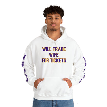 Unisex Heavy Blend™ Hooded Sweatshirt - Wife for Tickets + Game Day Helmet (Sleeves)