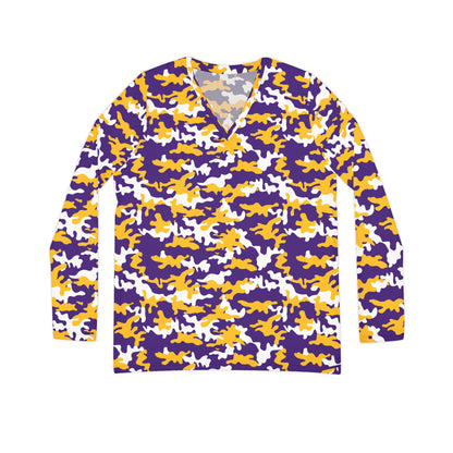 Women's Long Sleeve V-neck Shirt - Camo - Game Day Helmet