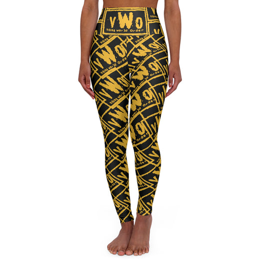 High Waisted Yoga Leggings - Black/Gold - VWO (Framed)