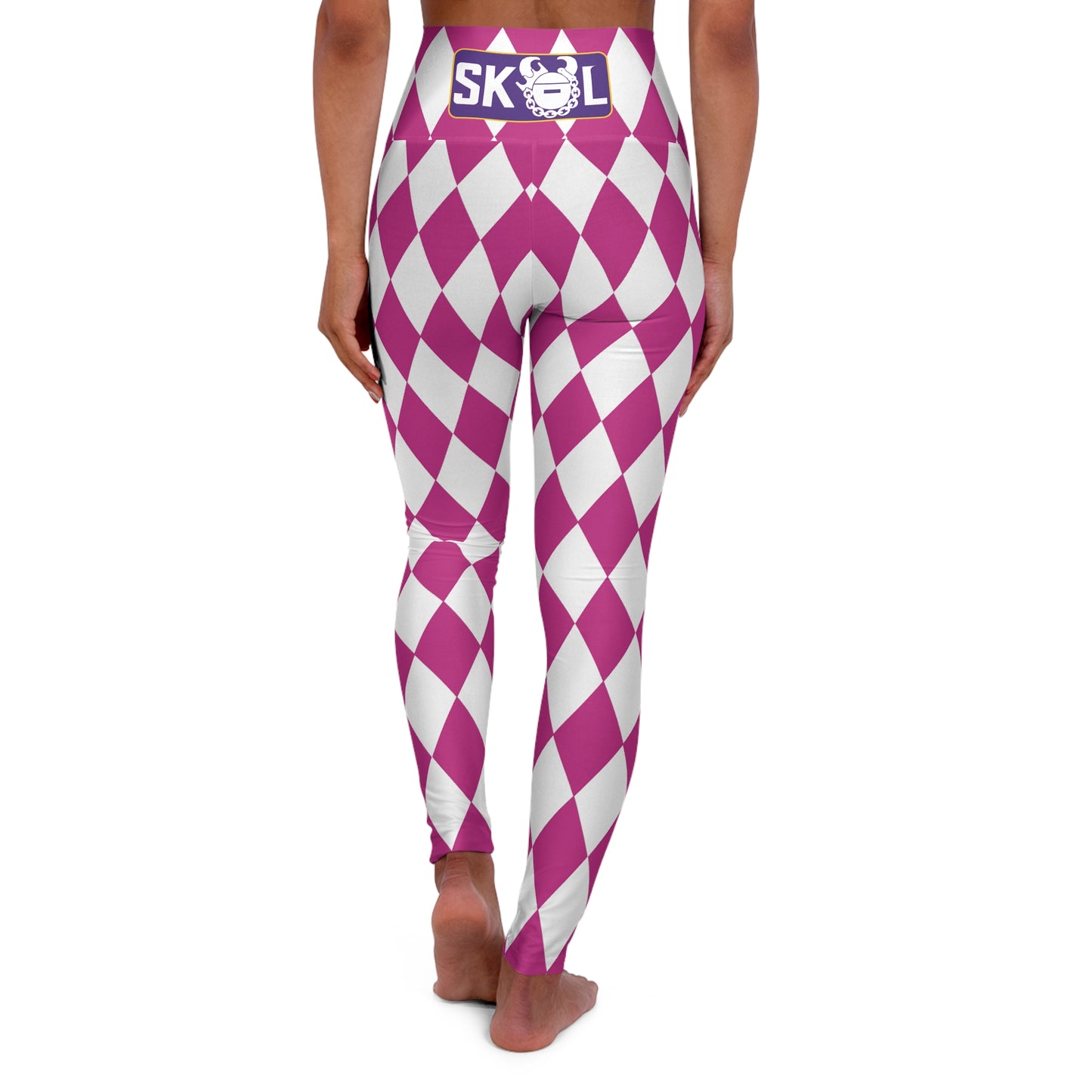 High Waisted Yoga Leggings - Pink/White Diamonds