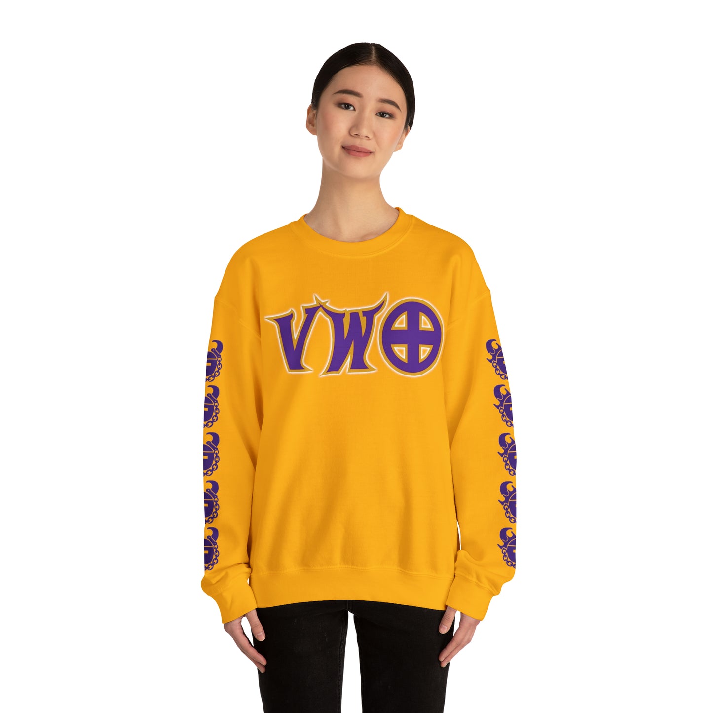 Unisex Heavy Blend™ Crewneck - V-W-O + Game Day Helmet (Sleeves)