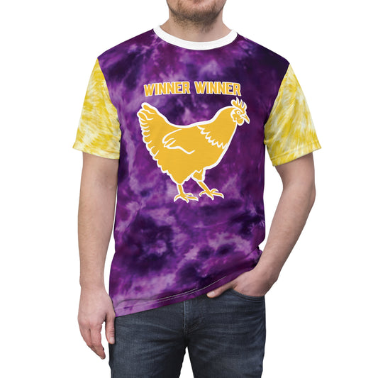 Unisex Cut & Sew Tee - Purple/Gold Tie-Dye - Winner Winner Chicken Dinner