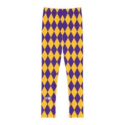 Youth Full-Length Leggings - Purple/Gold Diamonds