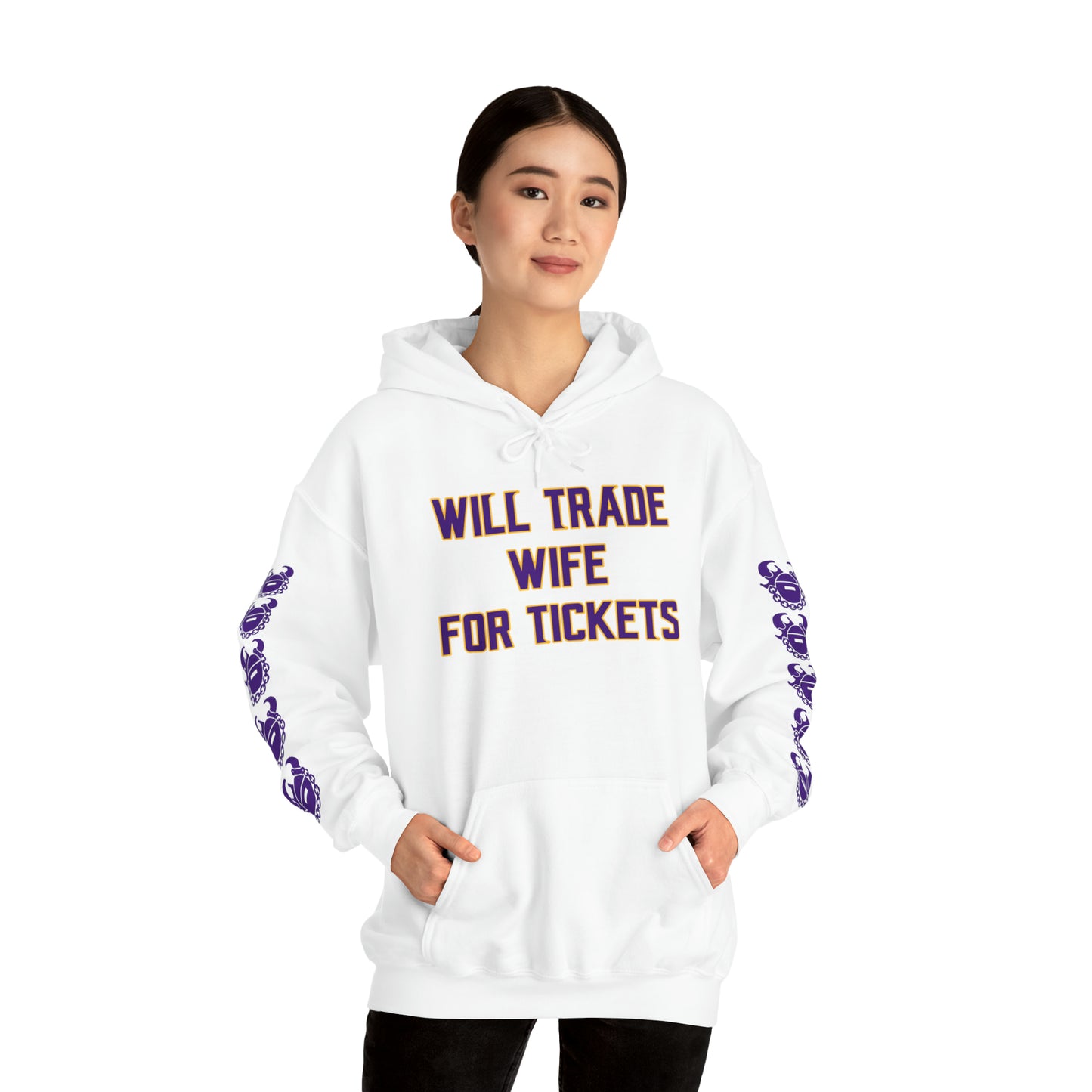 Unisex Heavy Blend™ Hooded Sweatshirt - Wife for Tickets + Game Day Helmet (Sleeves)