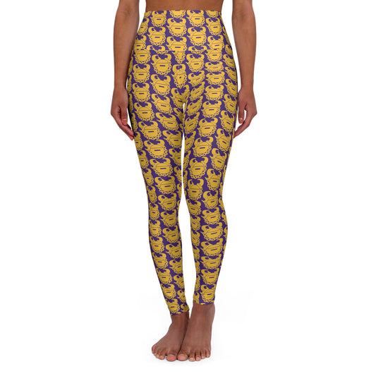 High Waisted Yoga Leggings - Purple/Gold Helmets