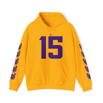 Unisex Heavy Blend™ Hooded Sweatshirt - Jersey #15 + Game Day Helmet (Sleeves)