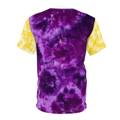 Unisex Cut & Sew Tee - Purple/Gold Tie-Dye - Boom chicka