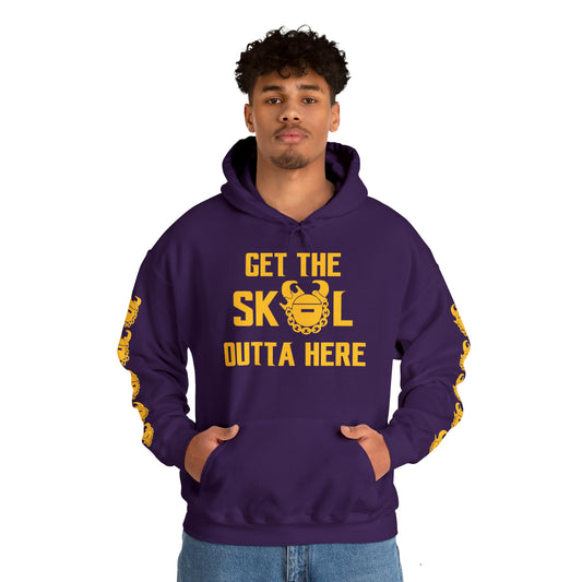 Unisex Heavy Blend™ Hooded Sweatshirt - Get OUTTA Here + Game Day Helmet (Sleeves)