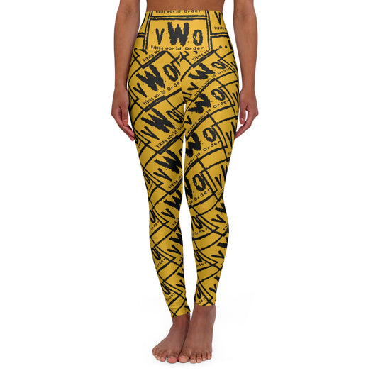 High Waisted Yoga Leggings - Gold/Black - VWO (Framed)