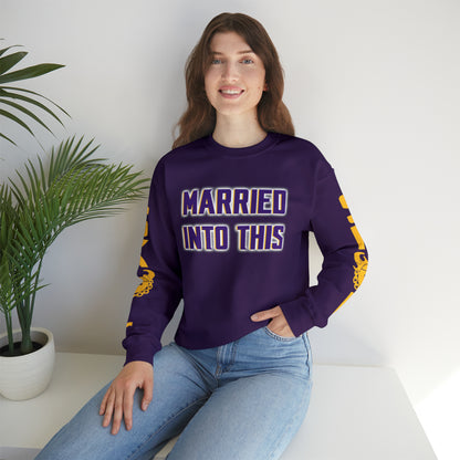 Unisex Heavy Blend™ Crewneck - Married Into This + Game Day Helmet (Sleeves)