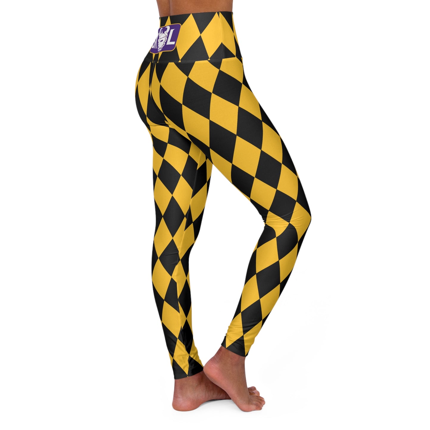 High Waisted Yoga Leggings - Black/Gold Diamonds