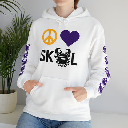 Unisex Heavy Blend™ Hooded Sweatshirt - Peace & Love + Game Day Helmet (Sleeves)