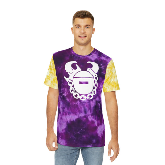 Men's Polyester Tee - Purple/Gold Tie-Dye - Game Day Helmet