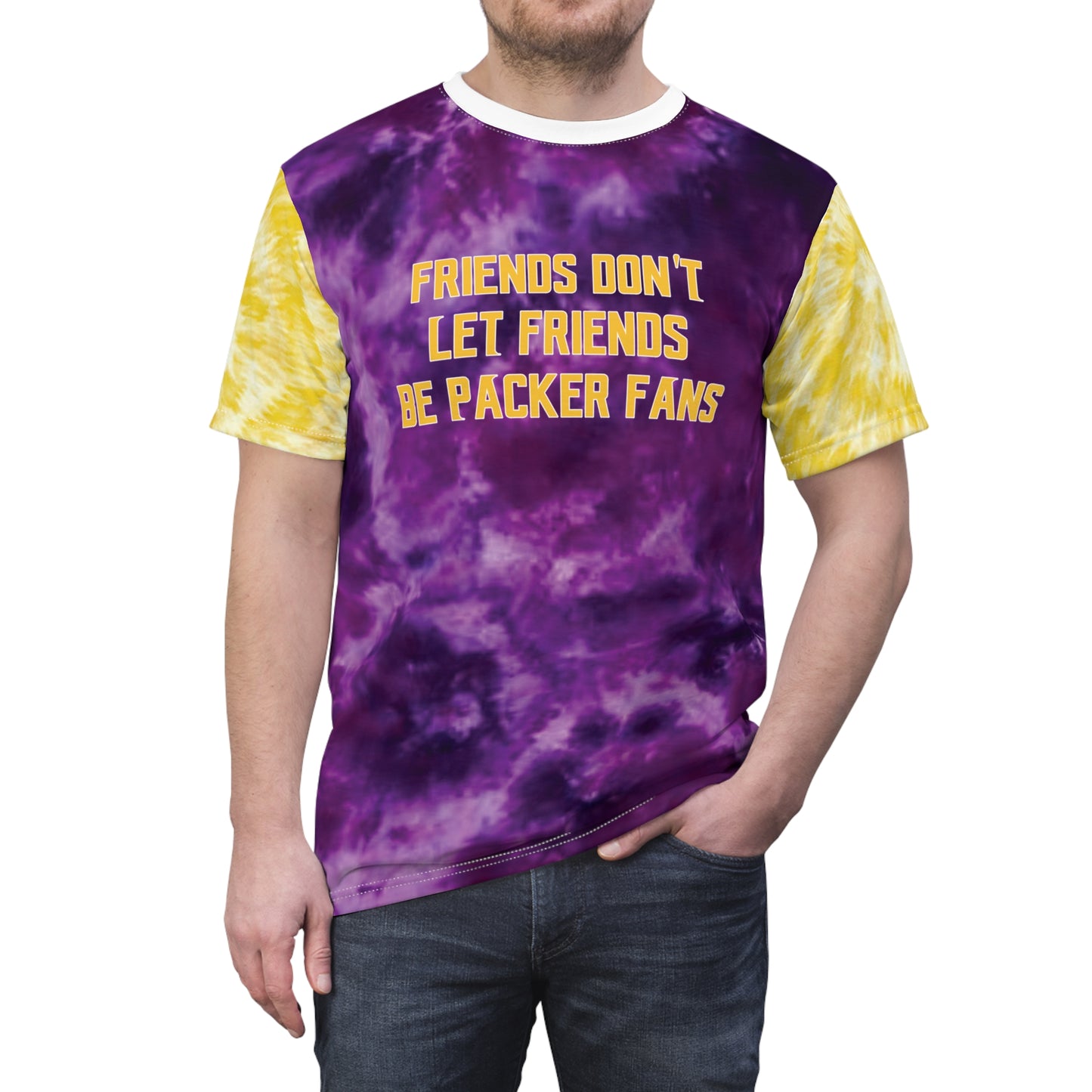 Unisex Cut & Sew Tee - Purple/Gold Tie-Dye - Friends Don't Let Friends