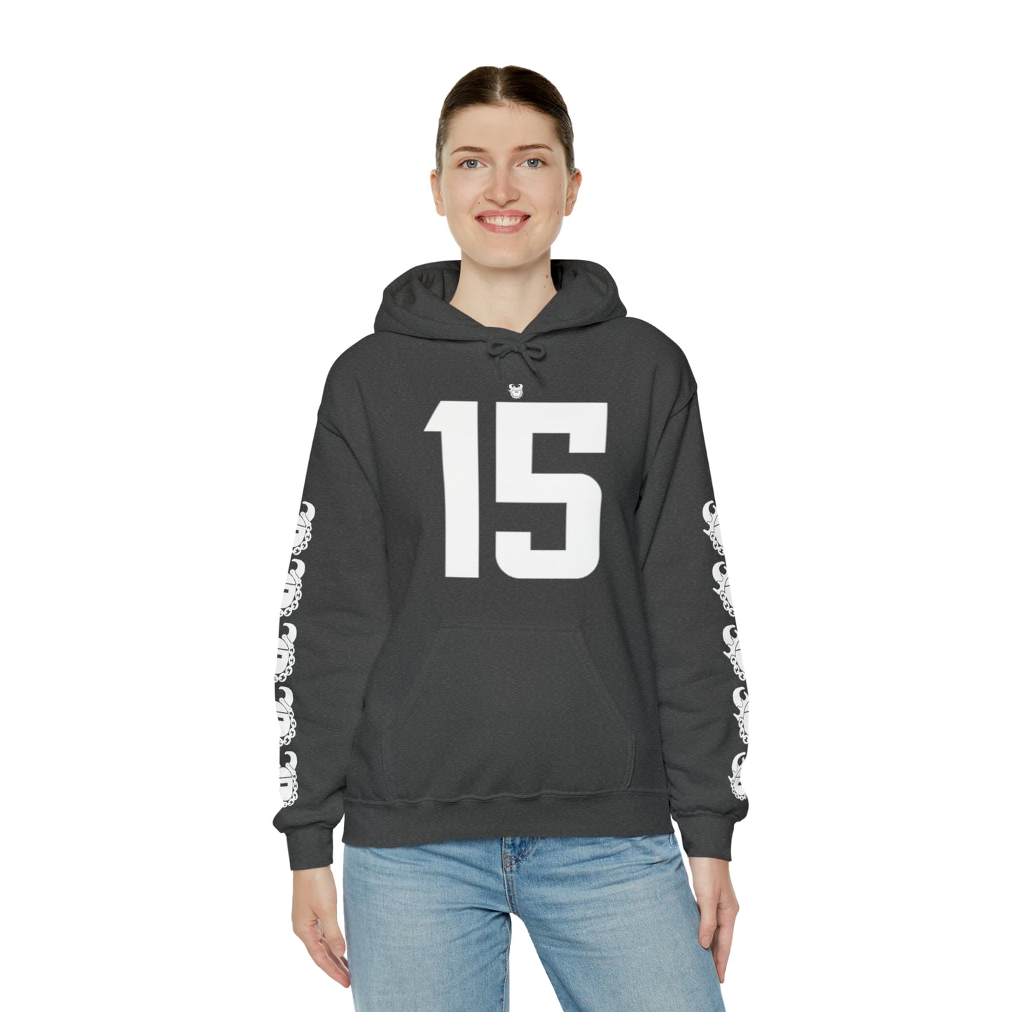 Unisex Heavy Blend™ Hooded Sweatshirt - Jersey #15 + Game Day Helmet (Sleeves)