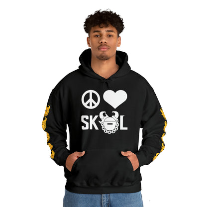 Unisex Heavy Blend™ Hooded Sweatshirt - Peace & Love + Game Day Helmet (Sleeves)