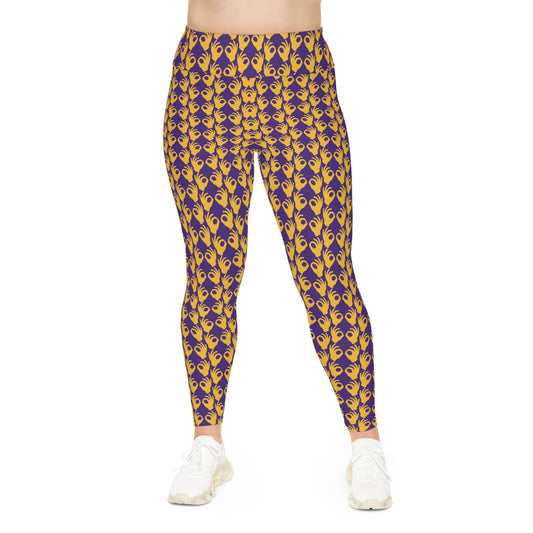 Plus Size Leggings - Purple/Gold Griddy