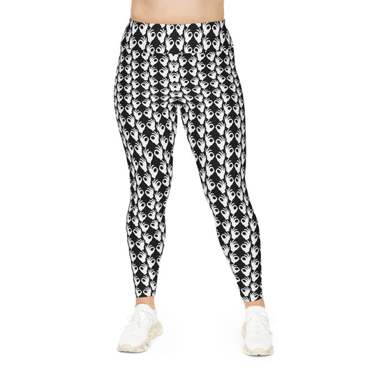 Plus Size Leggings - Black/White Griddy