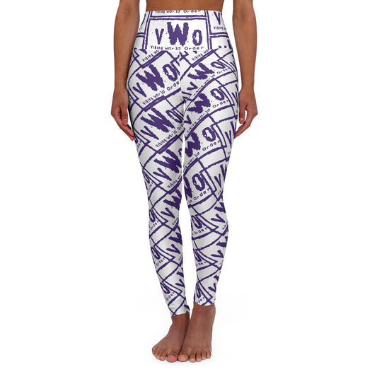 High Waisted Yoga Leggings - White/Purple - VWO (Framed)