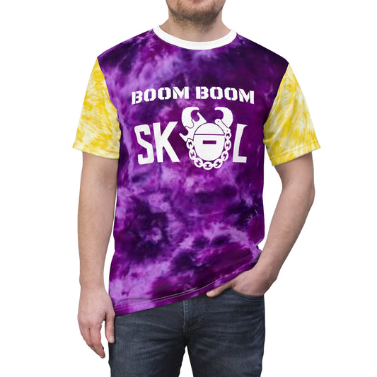 Unisex Cut & Sew Tee - Purple/Gold Tie-Dye - BOOM BOOM