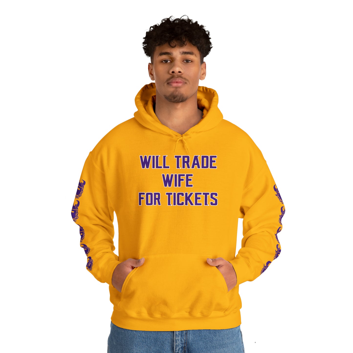 Unisex Heavy Blend™ Hooded Sweatshirt - Wife for Tickets + Game Day Helmet (Sleeves)