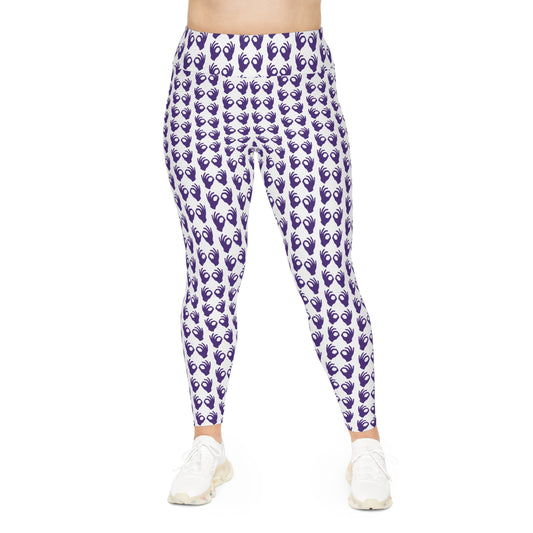 Plus Size Leggings - White/Purple Griddy