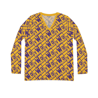 Women's Long Sleeve V-neck Shirt - Gold/Purple - VWO (Framed)