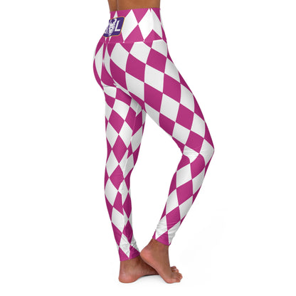 High Waisted Yoga Leggings - Pink/White Diamonds