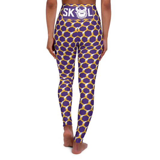 High Waisted Yoga Leggings - Purple/Gold Hex