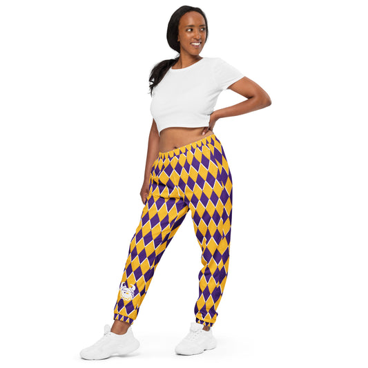 Unisex Track Pants - Purple/Gold Diamonds