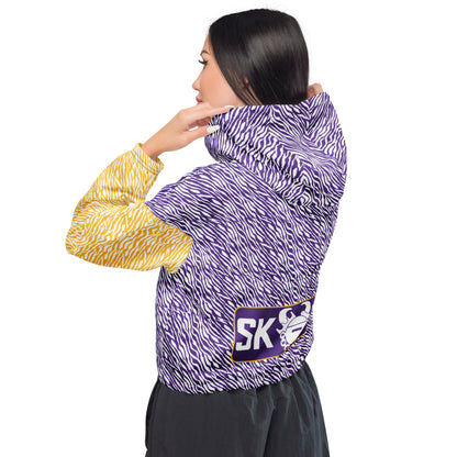 Women’s Cropped Windbreaker - Purple & Gold Zebra Print - The Original